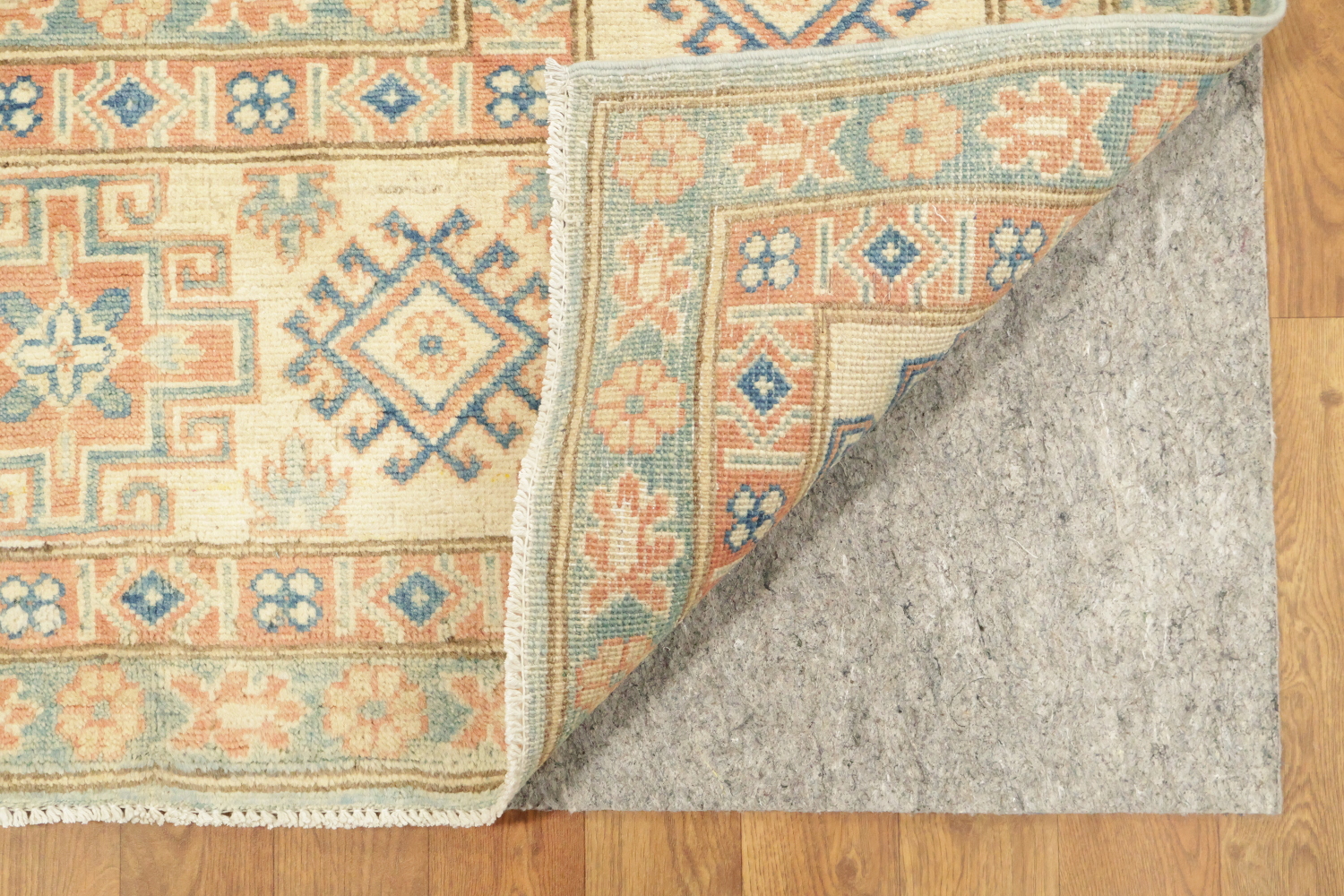 Light Blue and Terracotta Handmade Pastel Rug with Traditional Patterns 8'x11'
