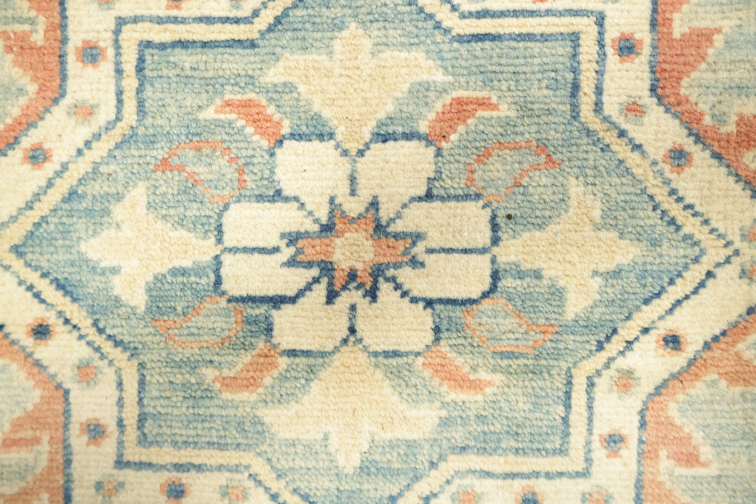 Light Blue and Terracotta Handmade Pastel Rug with Traditional Patterns 8'x11'