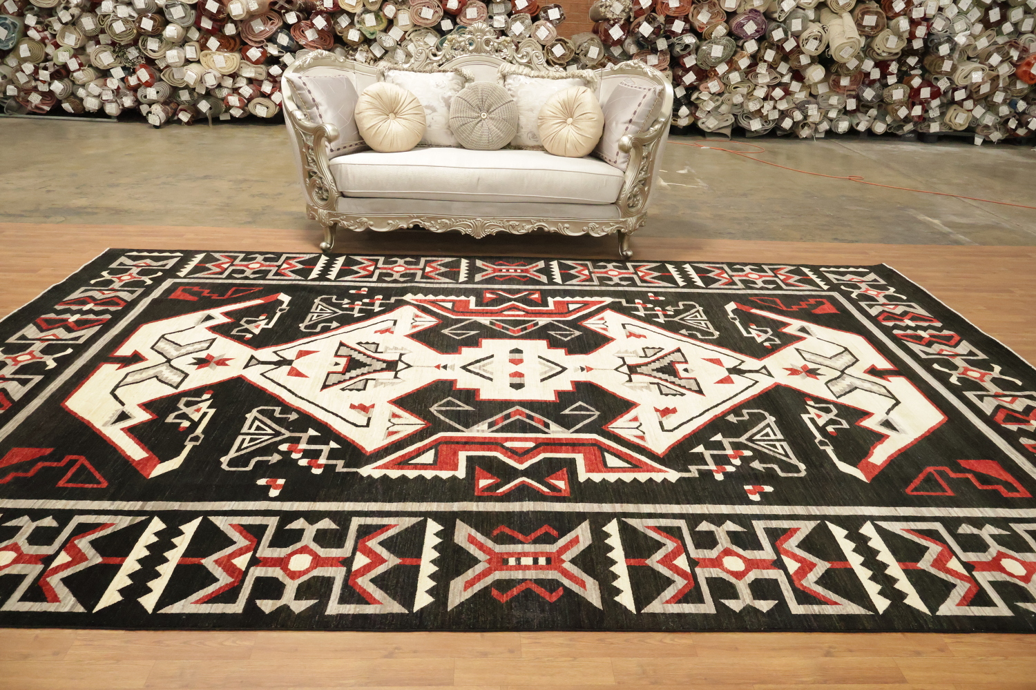 Southwestern Navajo Style Rug with Red, Black, and White Tribal Pattern 10'x14'