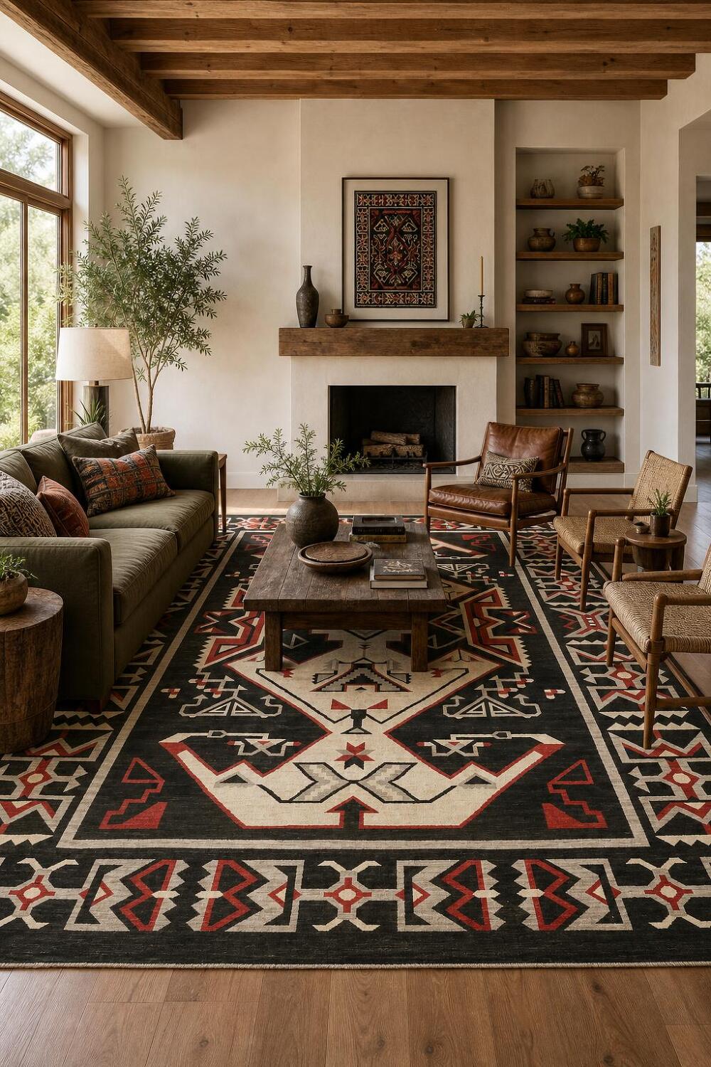 Southwestern Navajo Style Rug with Red, Black, and White Tribal Pattern 10'x14'