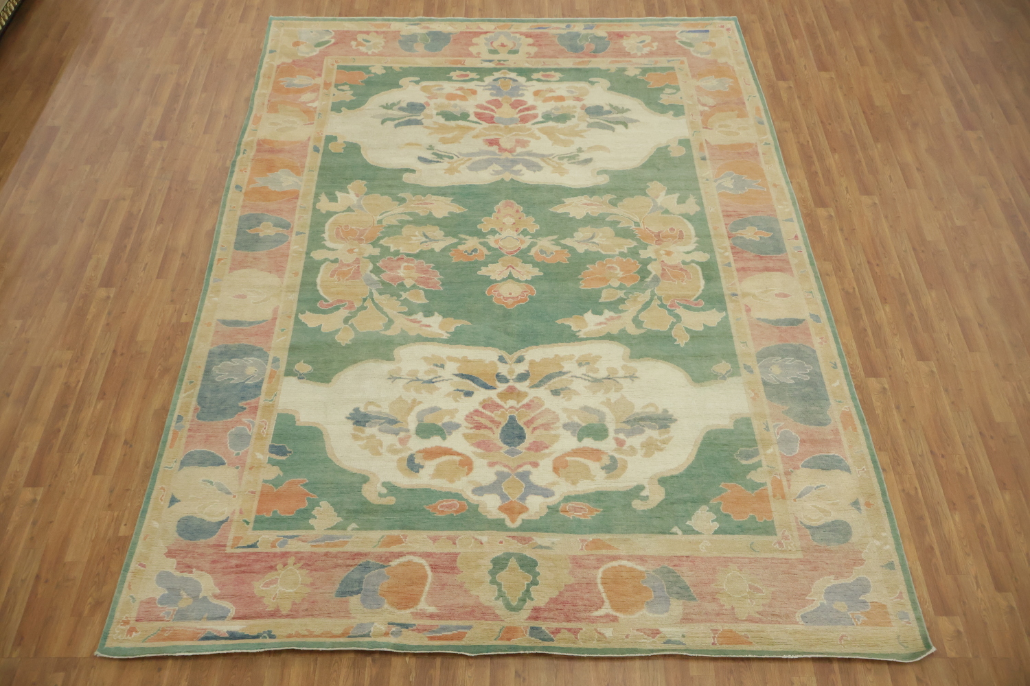 Green Floral Wool Traditional Oushak Area Rug 8x10
