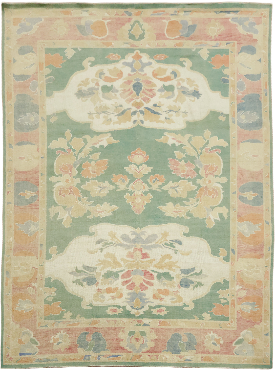Green Floral Wool Traditional Oushak Area Rug 8x10