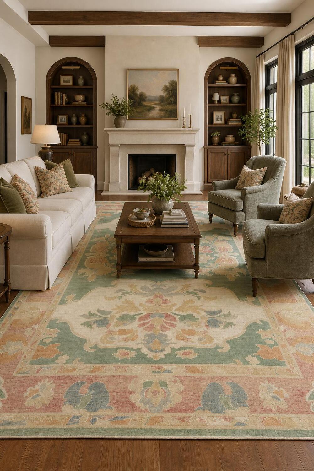 Green Floral Wool Traditional Oushak Area Rug 8x10