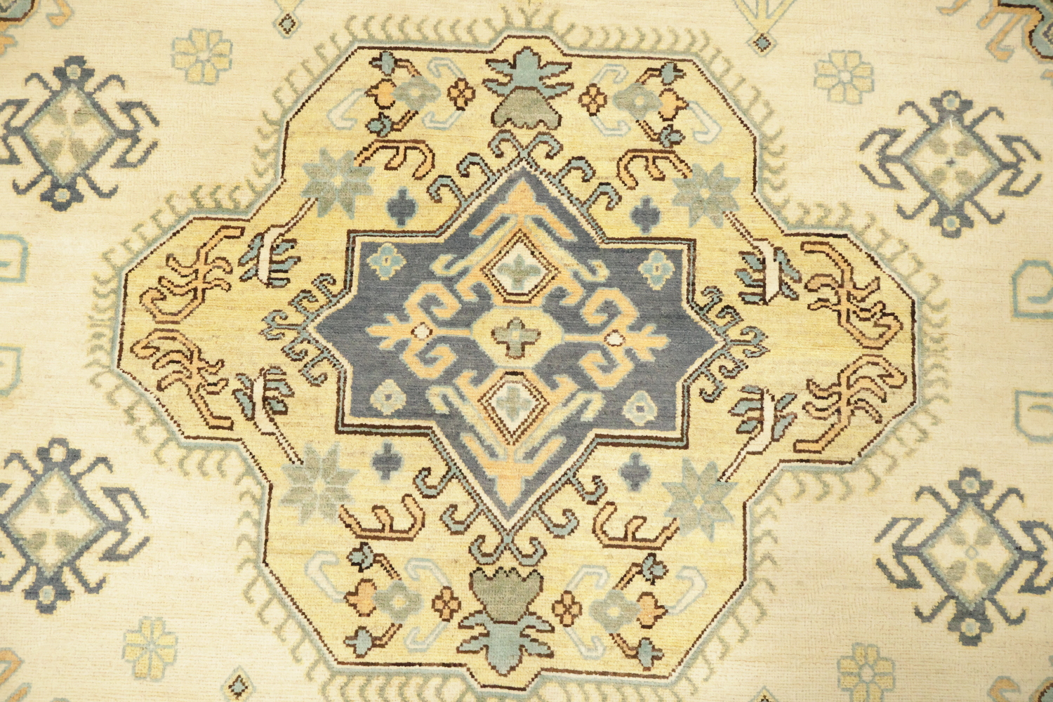 Traditional Ivory & Blue Floral Kazak Pakistan Oriental Rug 9'x12'