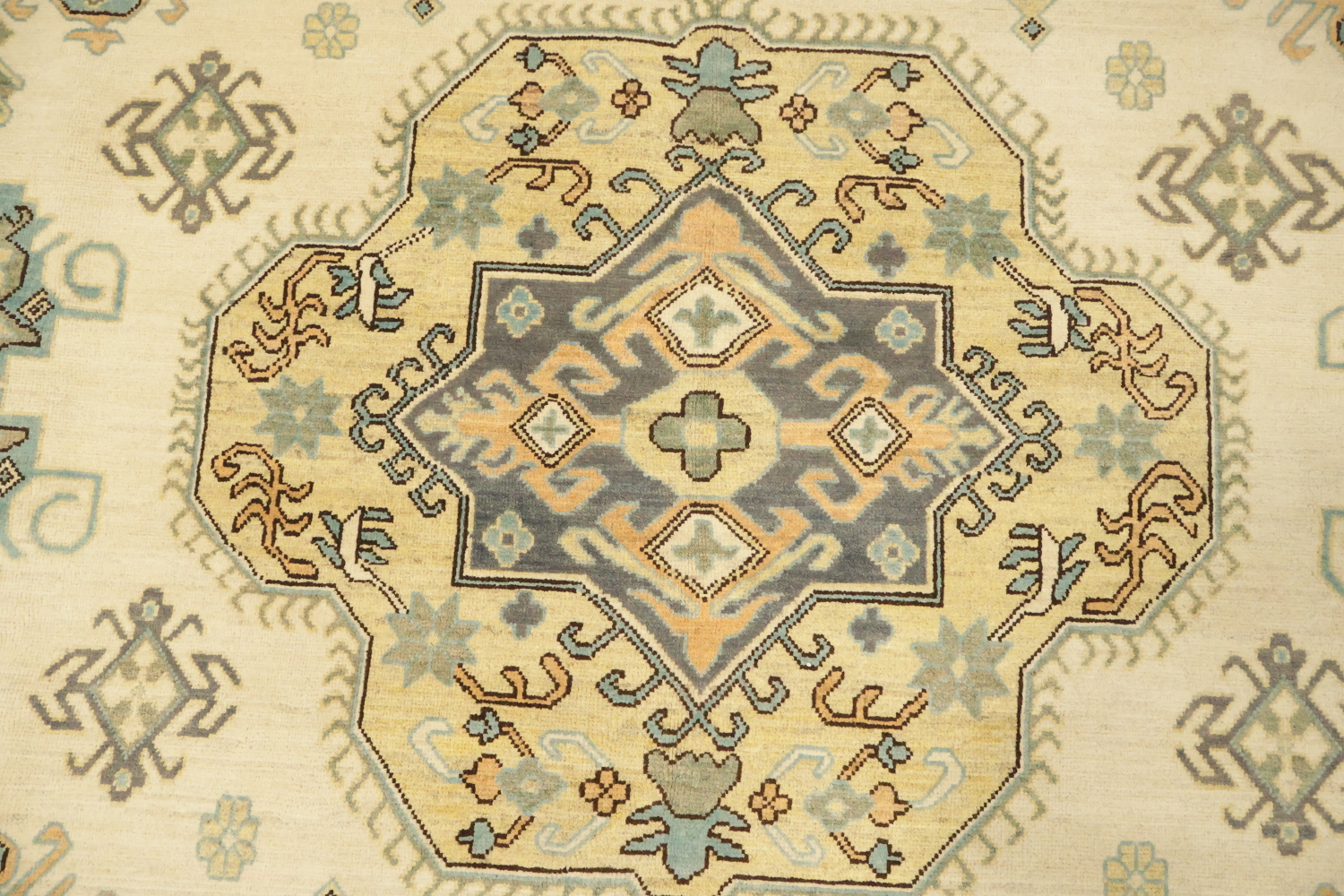 Elegant Cream and Aqua Blue Kazak Pakistani Large Rug 9x12 ft