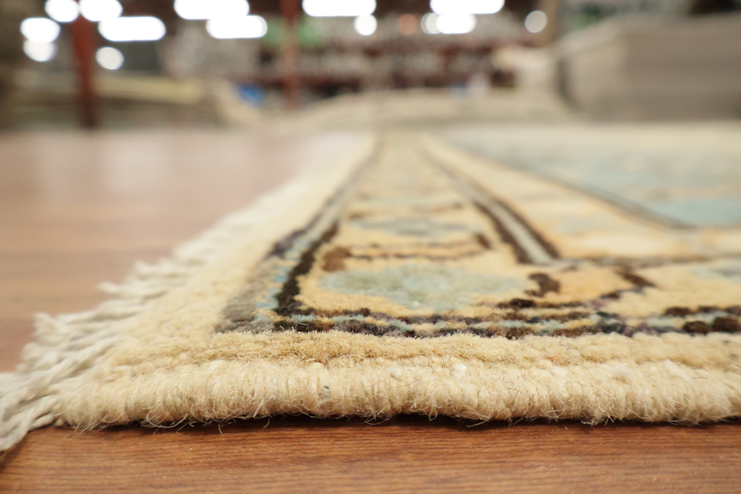 Elegant Cream and Aqua Blue Kazak Pakistani Large Rug 9x12 ft
