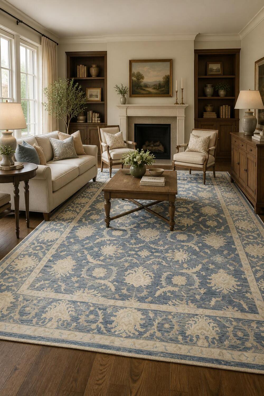 Blue Vegetables Dye Wool Traditional Oushak Area Rug 9x12