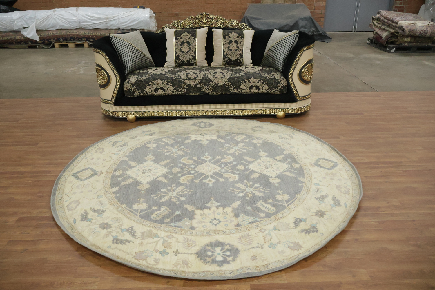 Sophisticated Grays and Creams Oushak Turkish Round Rug 8'x8'