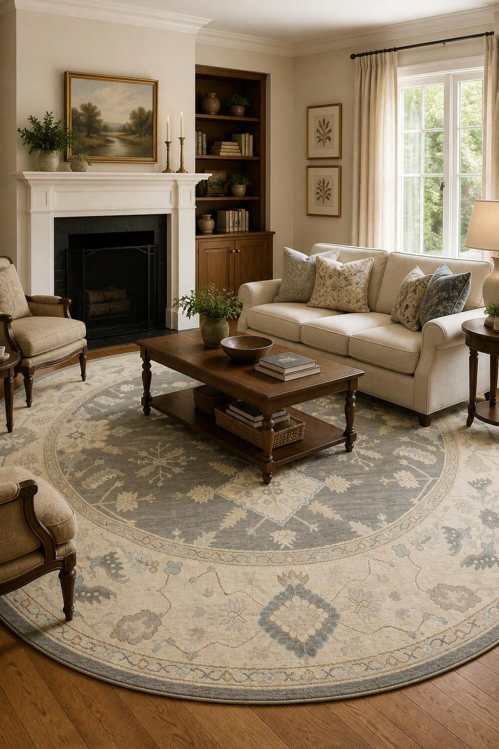 Sophisticated Grays and Creams Oushak Turkish Round Rug 8'x8'