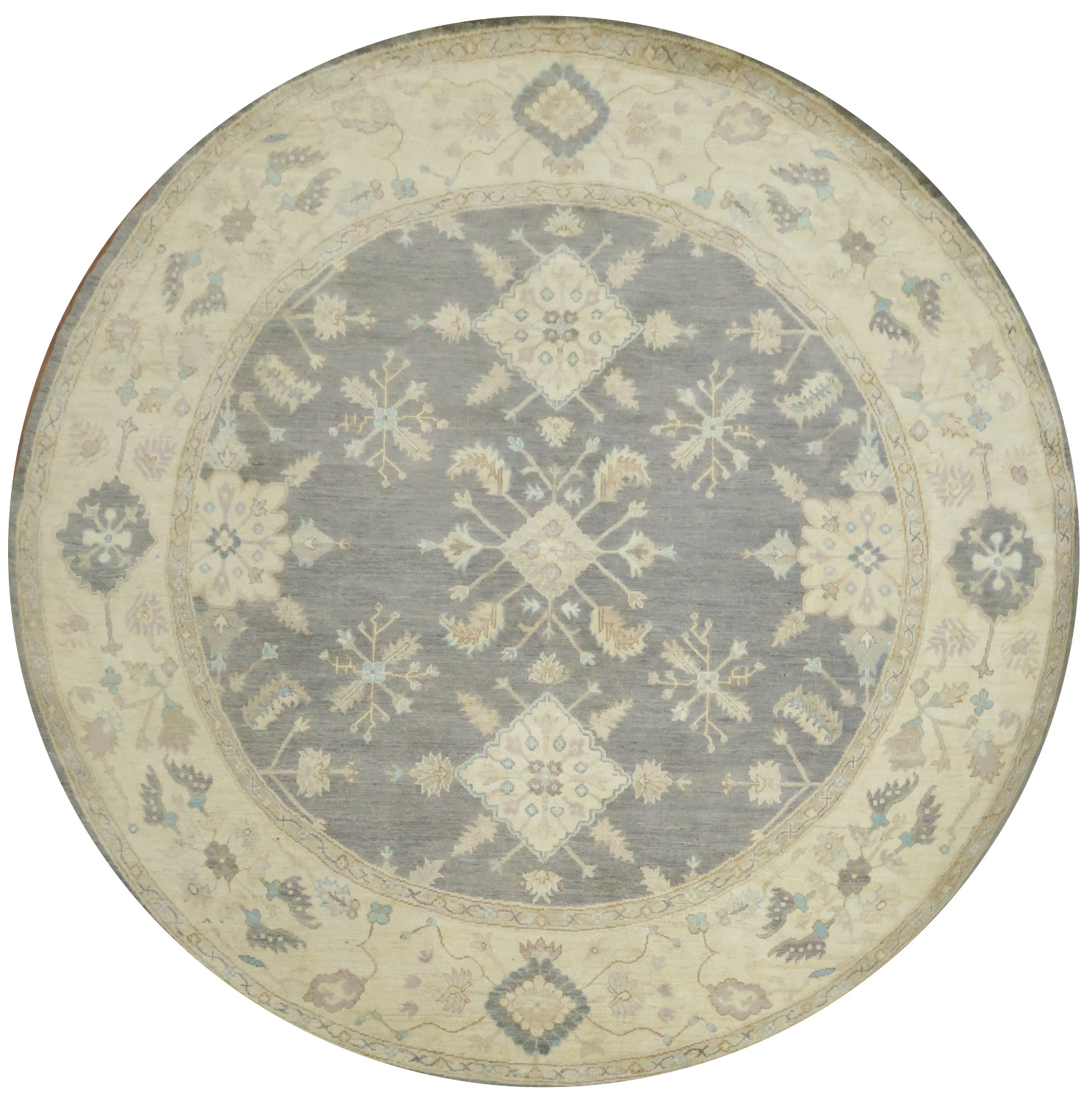 Sophisticated Grays and Creams Oushak Turkish Round Rug 8'x8'