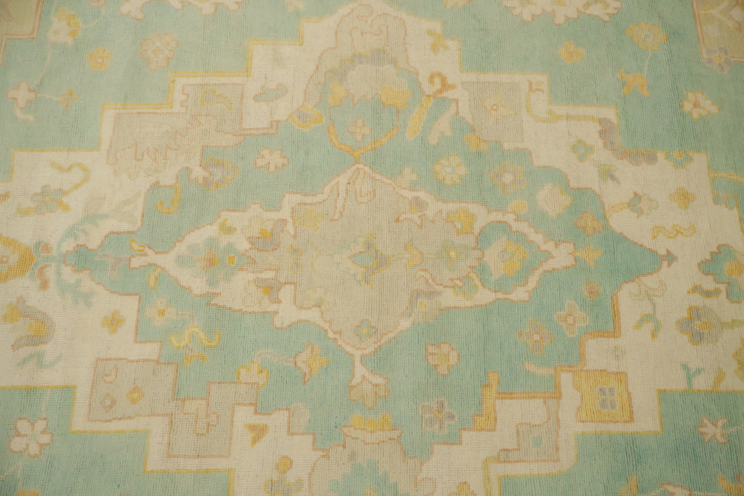 Green Geometric Wool Oushak Turkish Large Rug 10x14