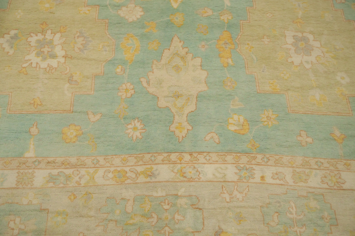 Green Geometric Wool Oushak Turkish Large Rug 10x14