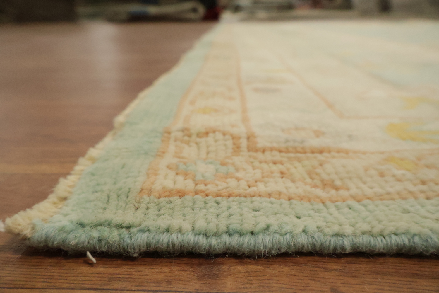 Green Geometric Wool Oushak Turkish Large Rug 10x14