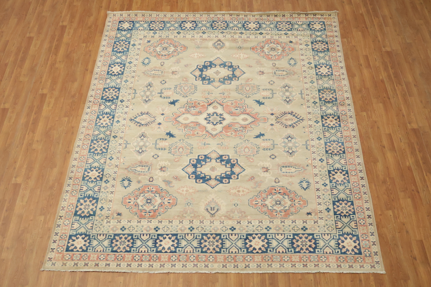 Light Green Kazak Pakistani Traditional Rug in Soft Pastel Tones 8x10