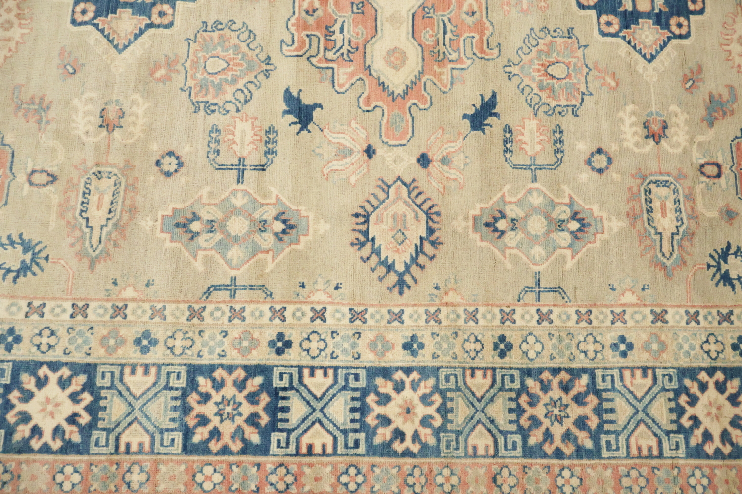 Light Green Kazak Pakistani Traditional Rug in Soft Pastel Tones 8x10
