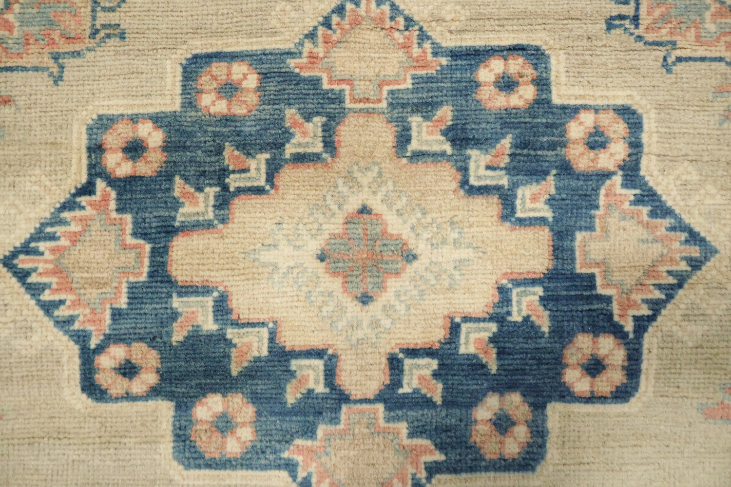 Light Green Kazak Pakistani Traditional Rug in Soft Pastel Tones 8x10