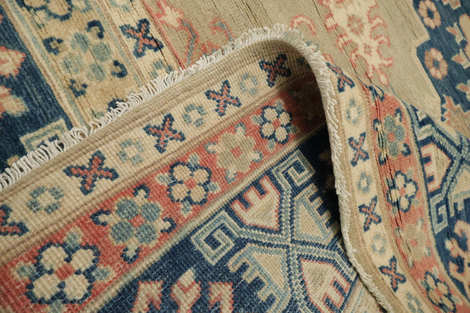 Light Green Kazak Pakistani Traditional Rug in Soft Pastel Tones 8x10