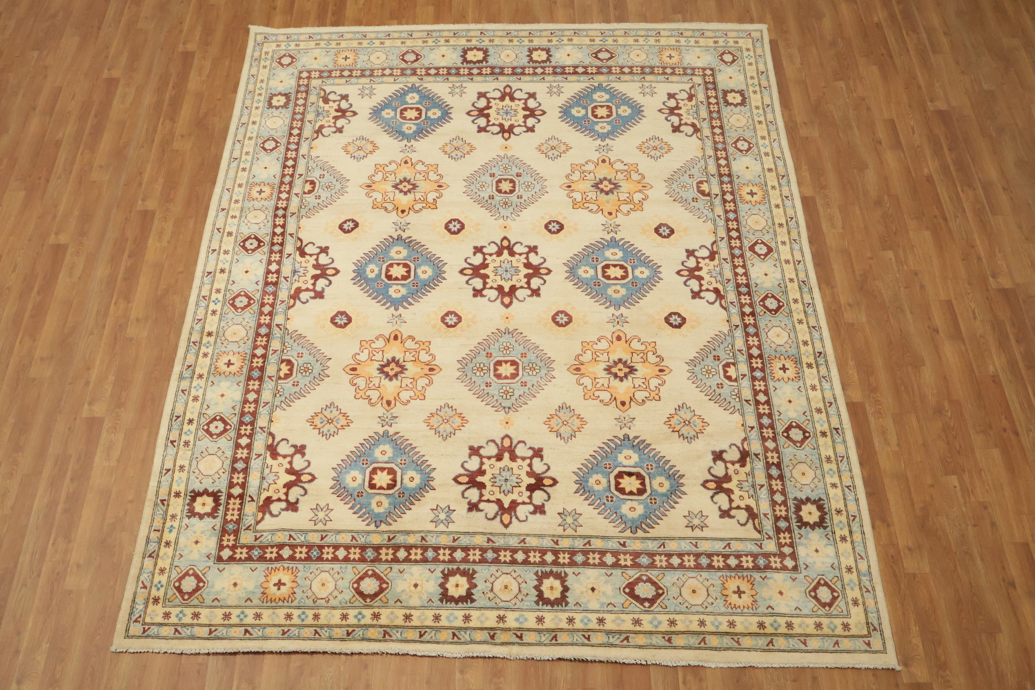 Beige and Blue Vintage Style Rug with Intricate Patterns 8'x10'