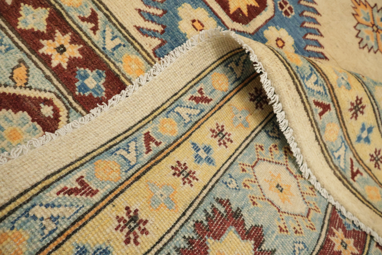 Beige and Blue Vintage Style Rug with Intricate Patterns 8'x10'