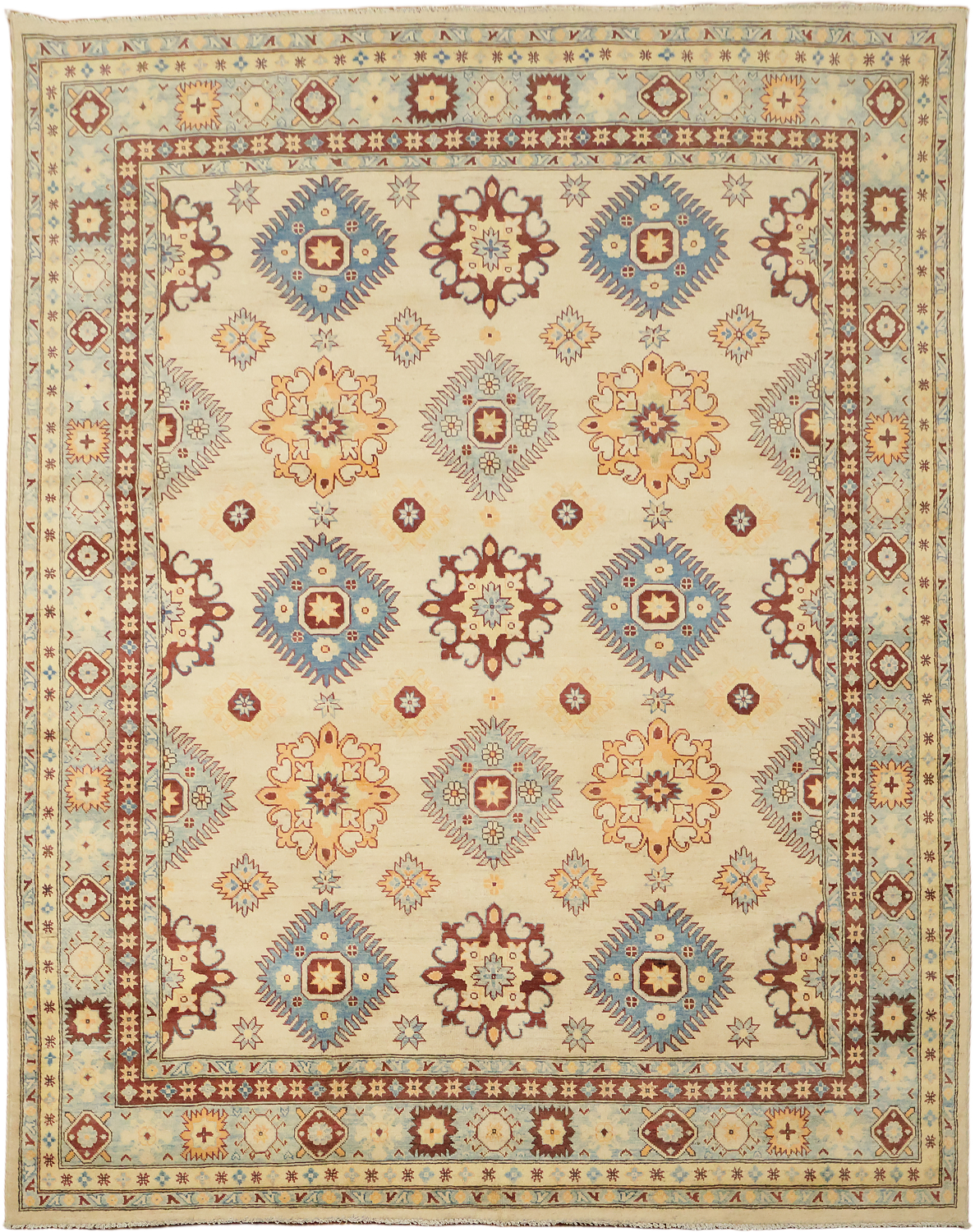 Beige and Blue Vintage Style Rug with Intricate Patterns 8'x10'