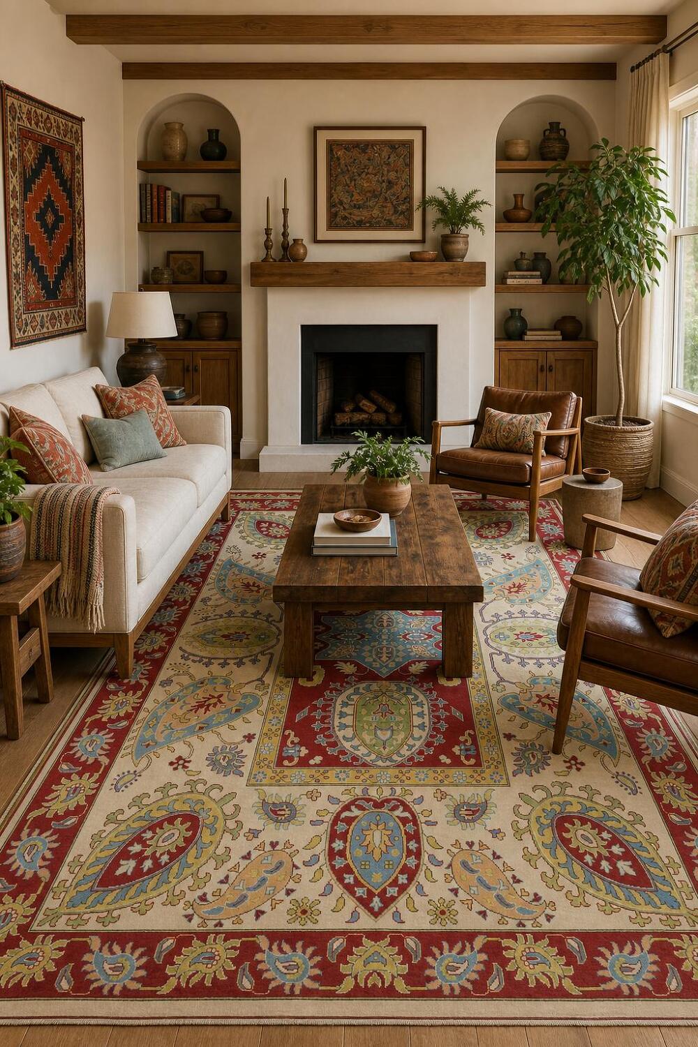 Sophisticated Red and Cream Traditional Rug for Living Space 8'x12'