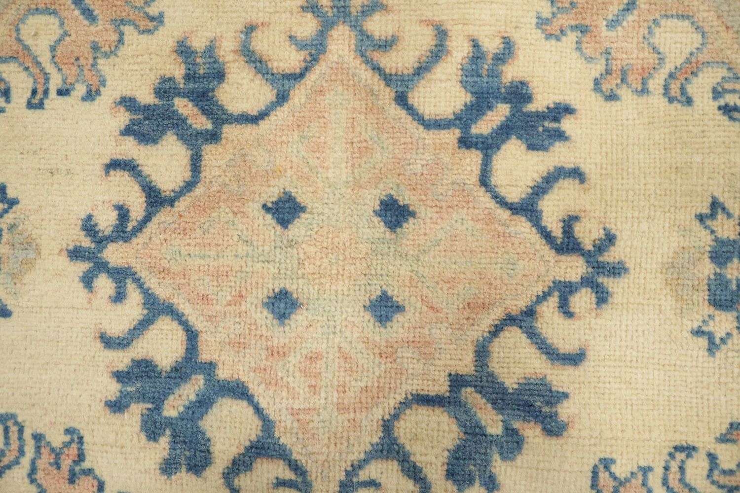 Classic Beige and Blue Kazak Rug with Intricate Geometric Patterns 9'x12'