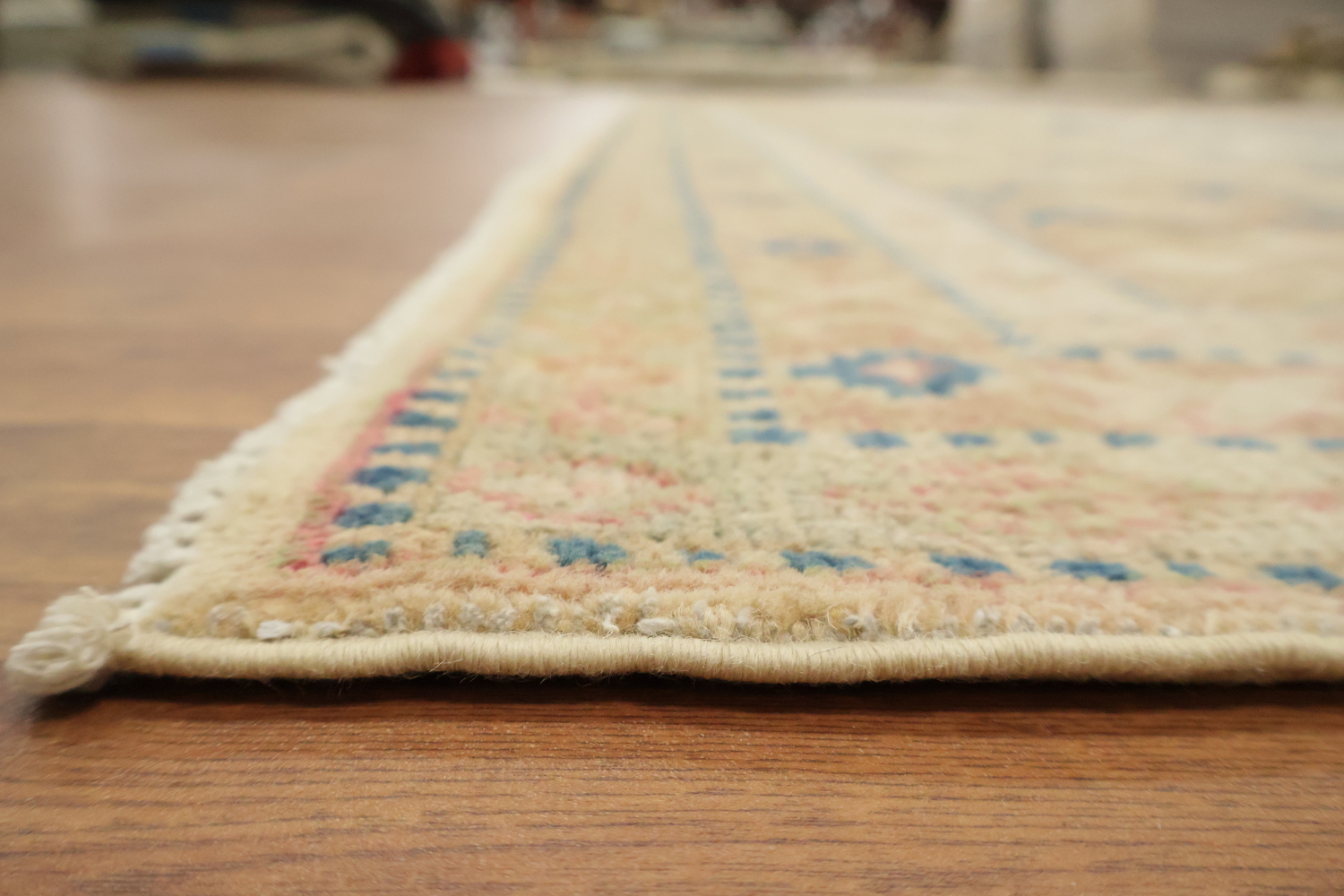 Classic Beige and Blue Kazak Rug with Intricate Geometric Patterns 9'x12'