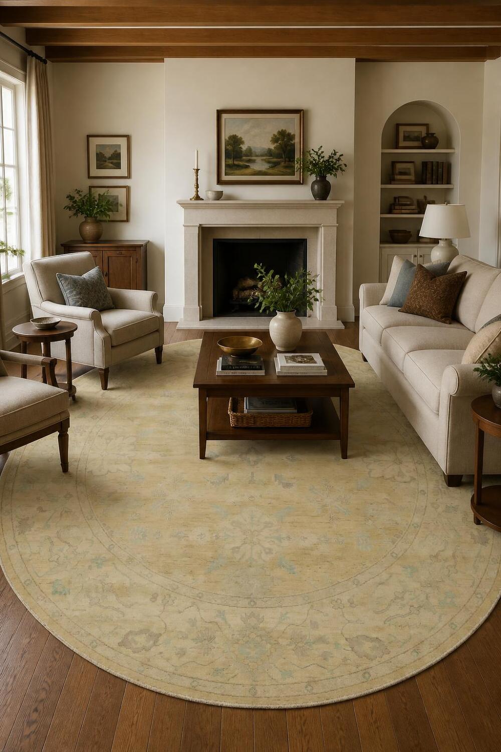 Vegetable Dye Round Traditional Oushak Square Wool Rug 8x8