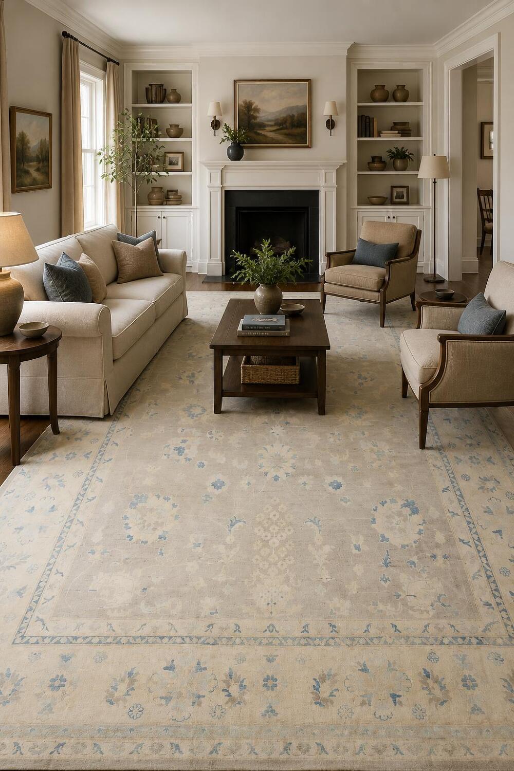 Oushak Turkish All Over Floral Wool Area Rug 9x12