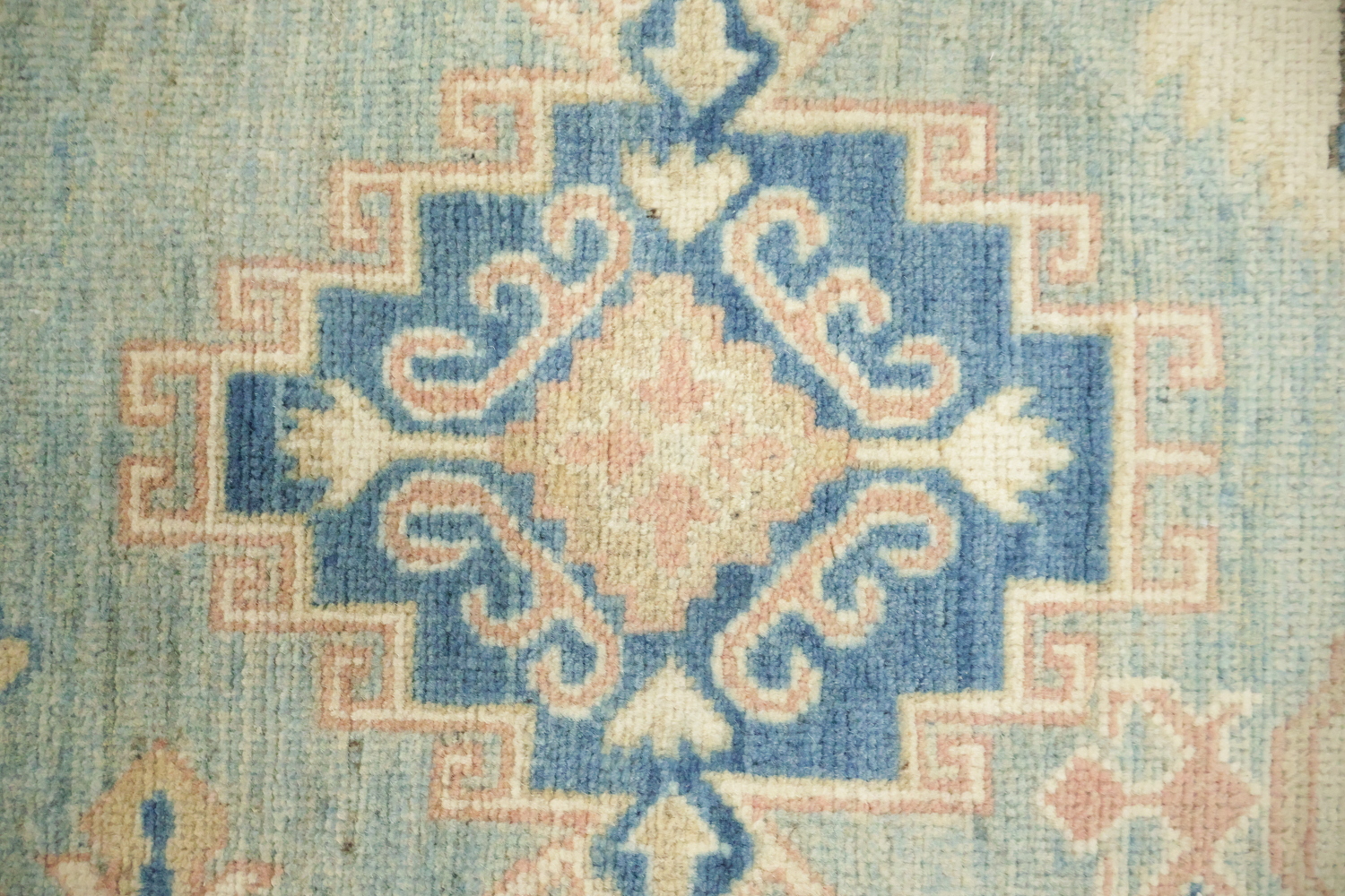 Exquisite Hand-Knotted Rug Kazak Featuring Soft Blue Tones and Patterns 10'x13'