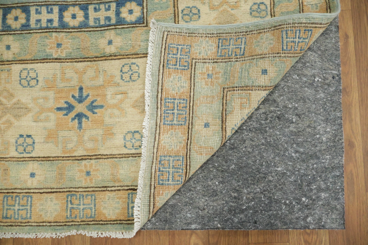 Exquisite Hand-Knotted Rug Kazak Featuring Soft Blue Tones and Patterns 10'x13'