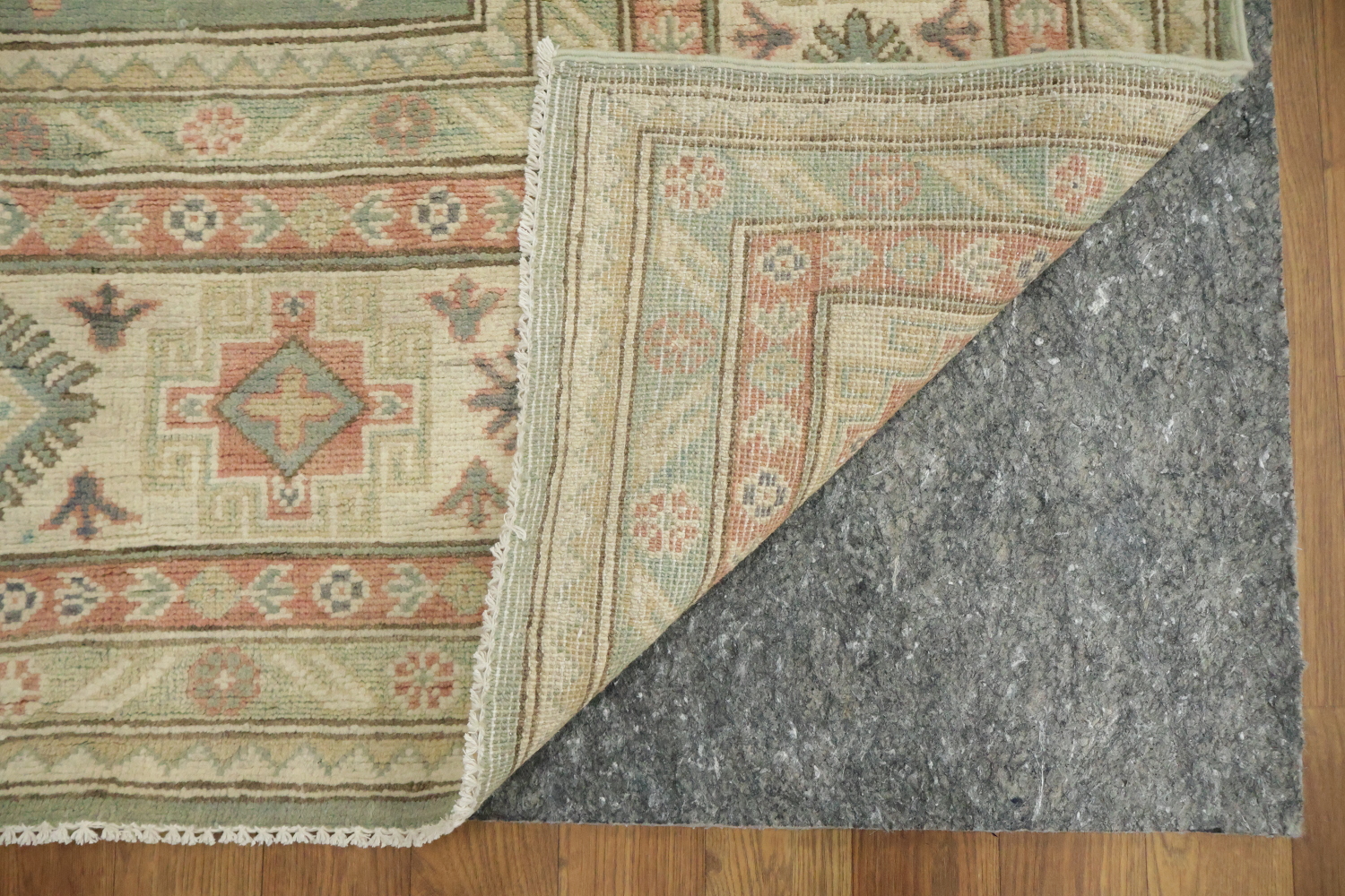 South-Western Style Muted Green Kazak Geometric Hand-made Rug 9'x13'