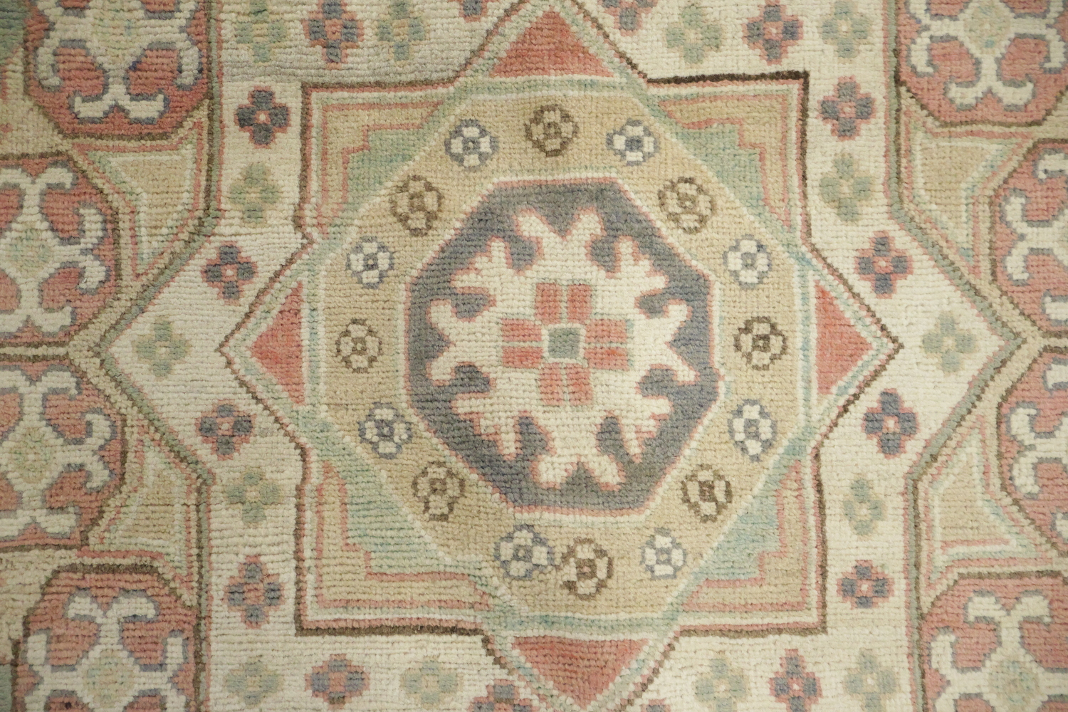 South-Western Style Muted Green Kazak Geometric Hand-made Rug 9'x13'