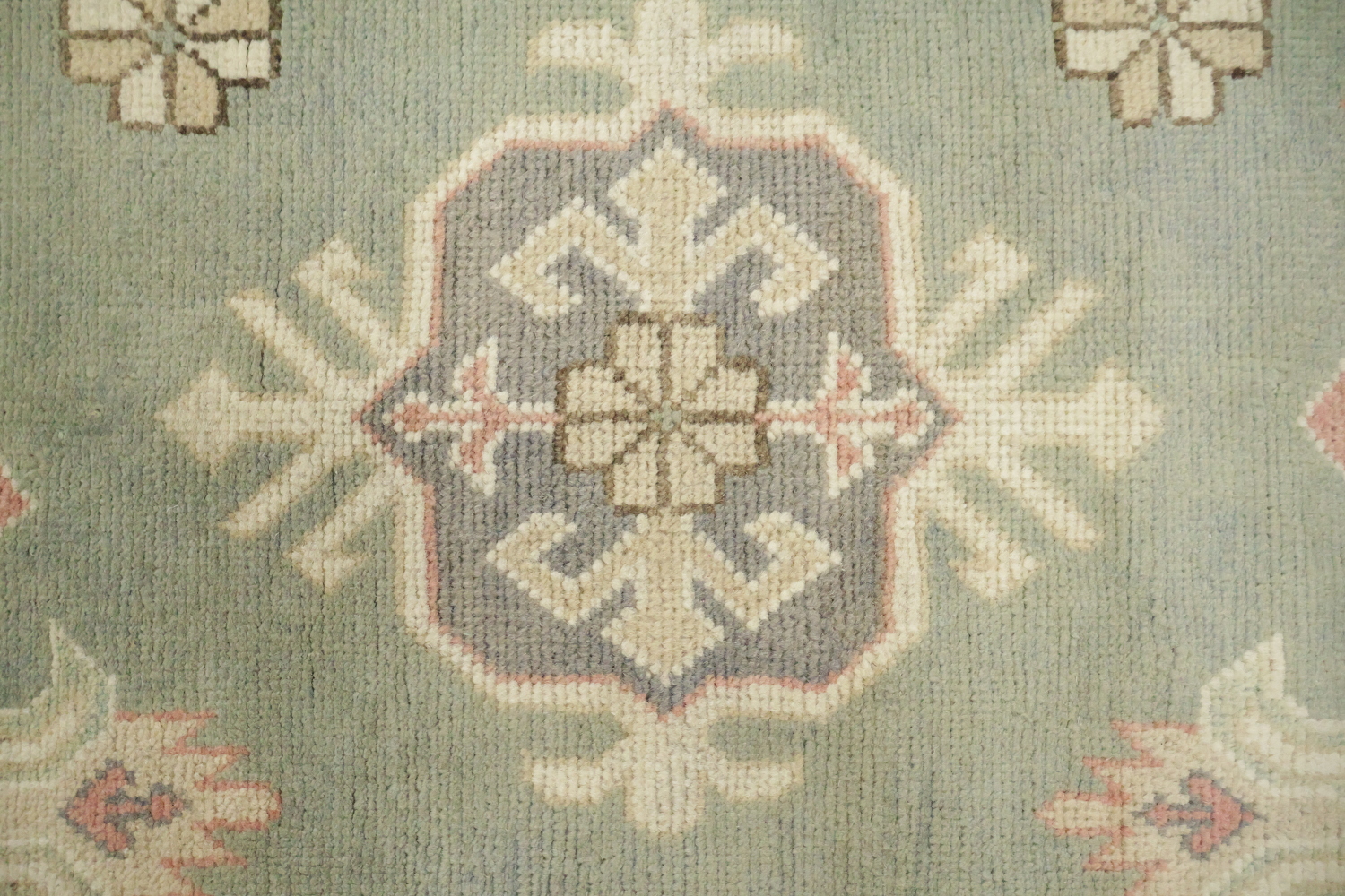 South-Western Style Muted Green Kazak Geometric Hand-made Rug 9'x13'