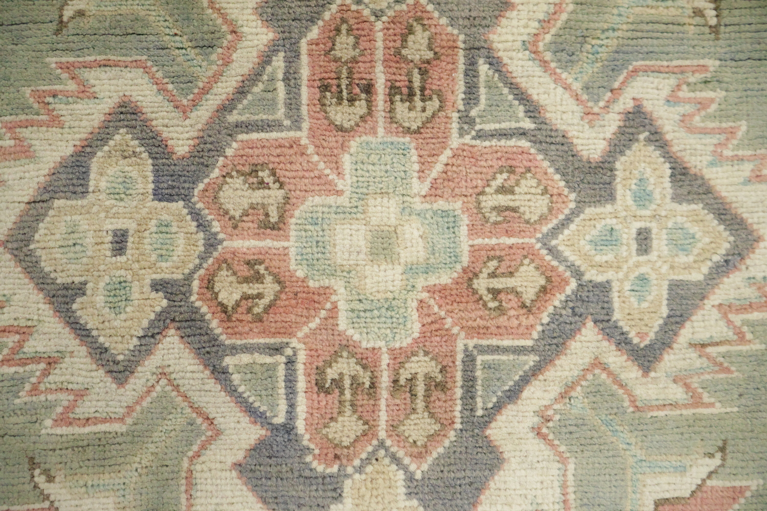 South-Western Style Muted Green Kazak Geometric Hand-made Rug 9'x13'