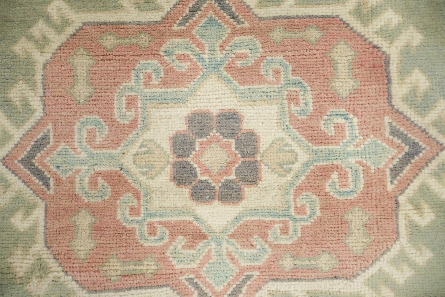 South-Western Style Muted Green Kazak Geometric Hand-made Rug 9'x13'