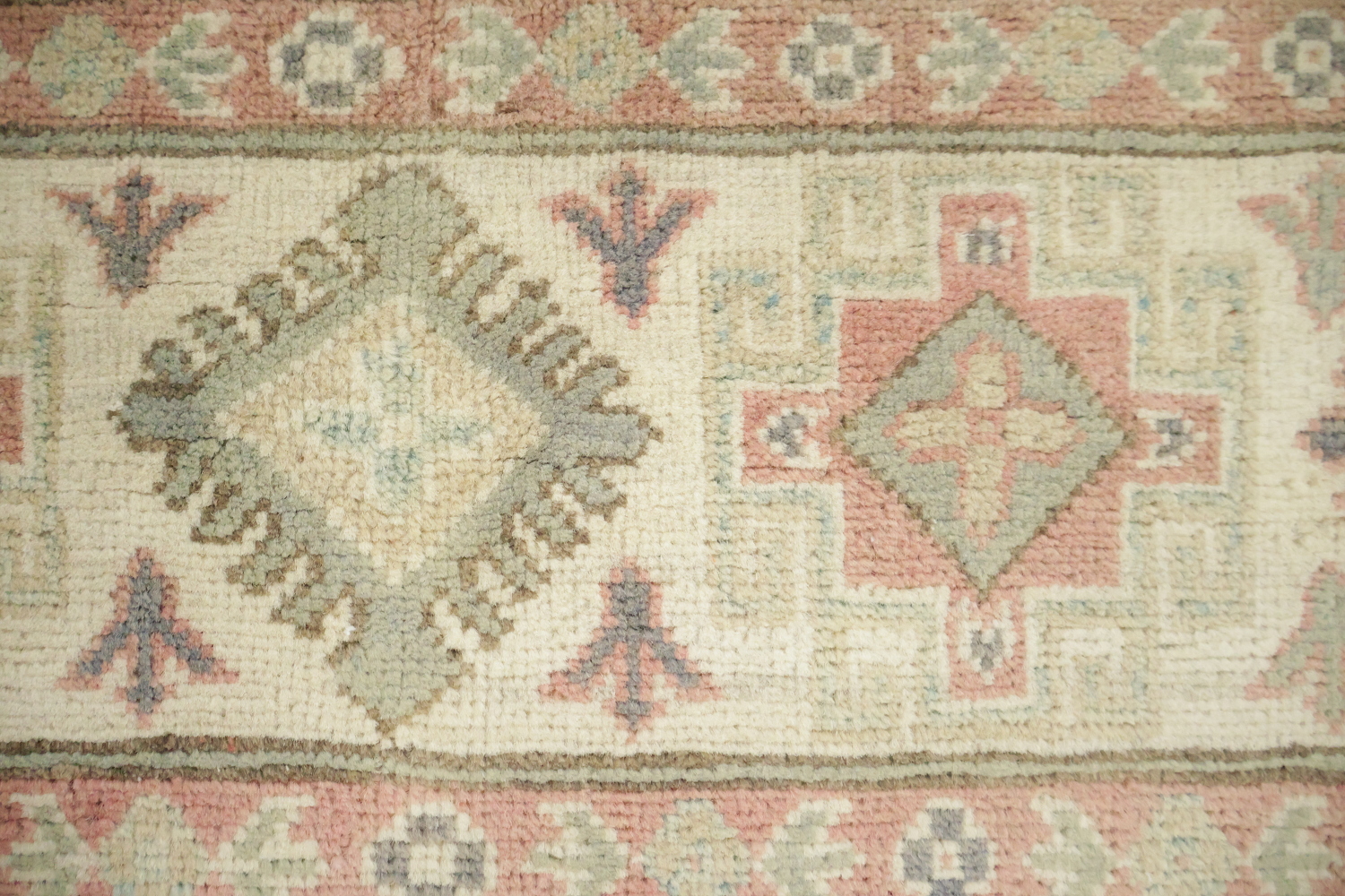 South-Western Style Muted Green Kazak Geometric Hand-made Rug 9'x13'
