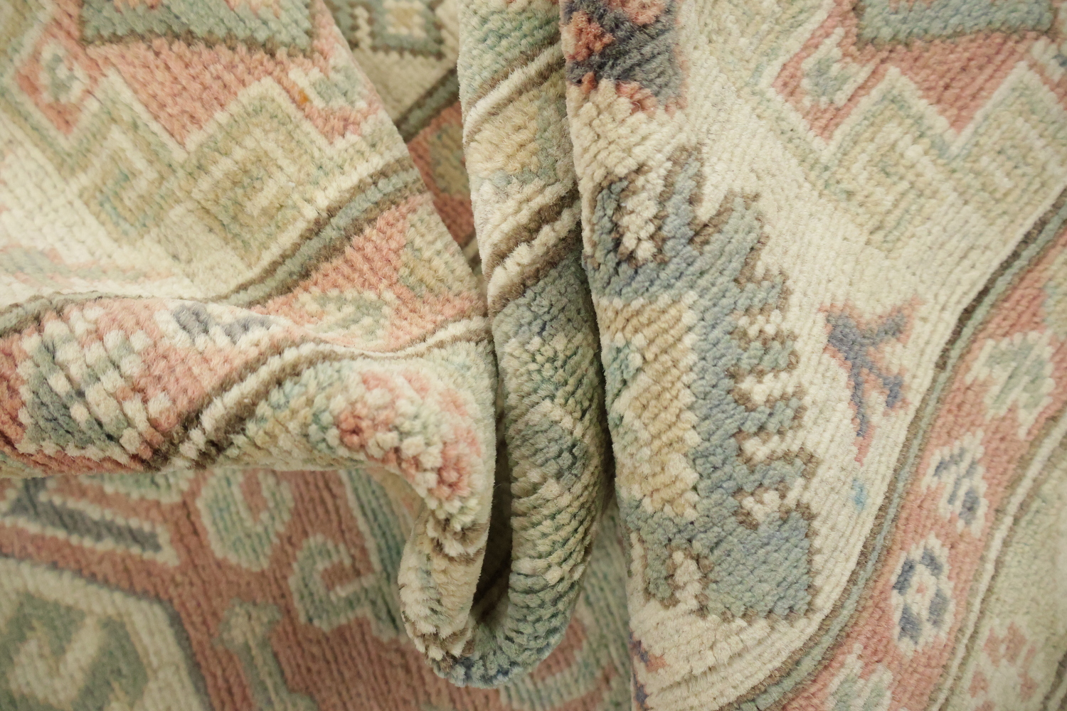 South-Western Style Muted Green Kazak Geometric Hand-made Rug 9'x13'