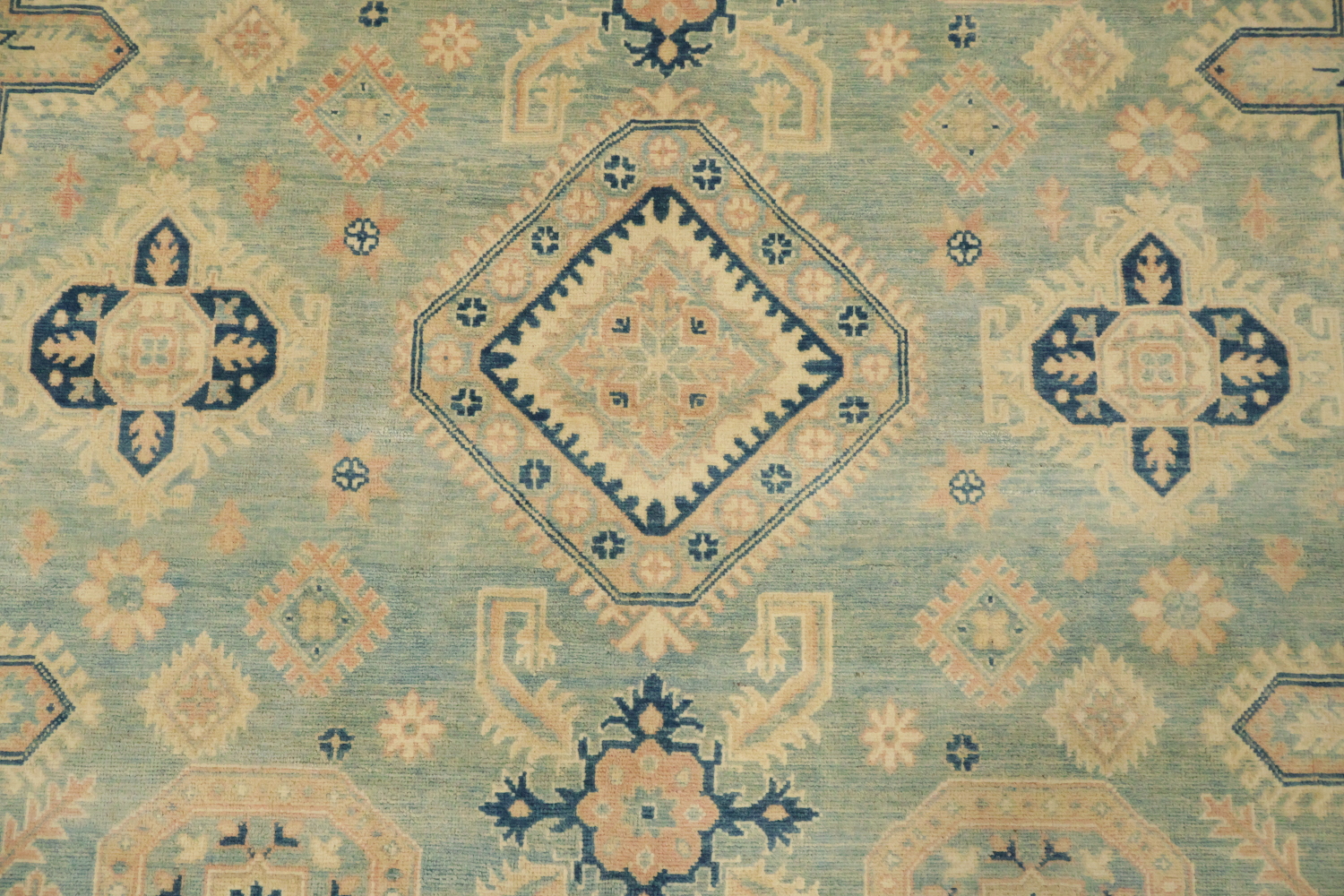Classic Turkish-Inspired Light Blue Kazak Rug with Muted Earthy Hues 8x10
