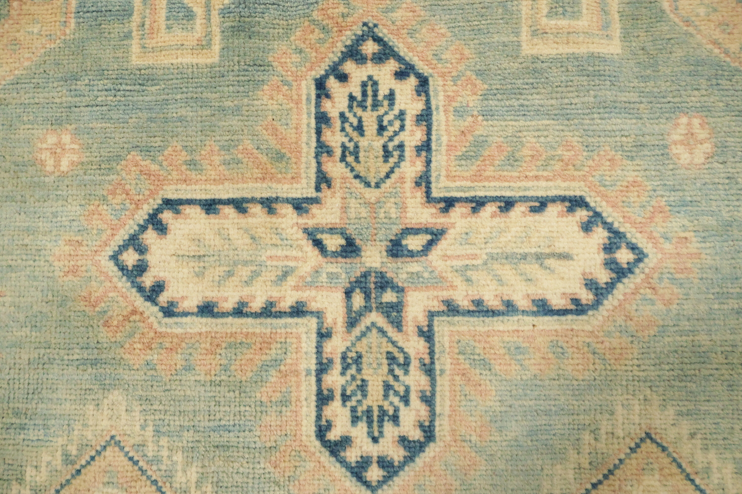 Classic Turkish-Inspired Light Blue Kazak Rug with Muted Earthy Hues 8x10
