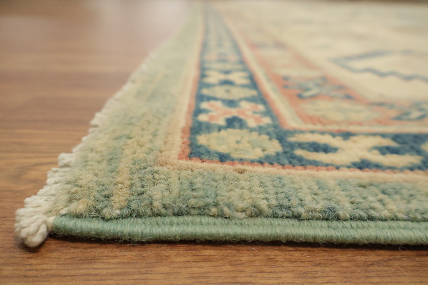 Classic Turkish-Inspired Light Blue Kazak Rug with Muted Earthy Hues 8x10