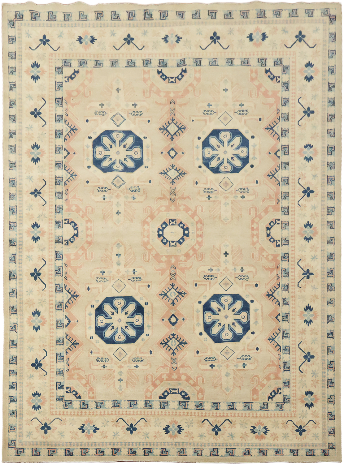 Classic Pattern Cream and Blue Rug for Elegant Living Spaces 8x11
