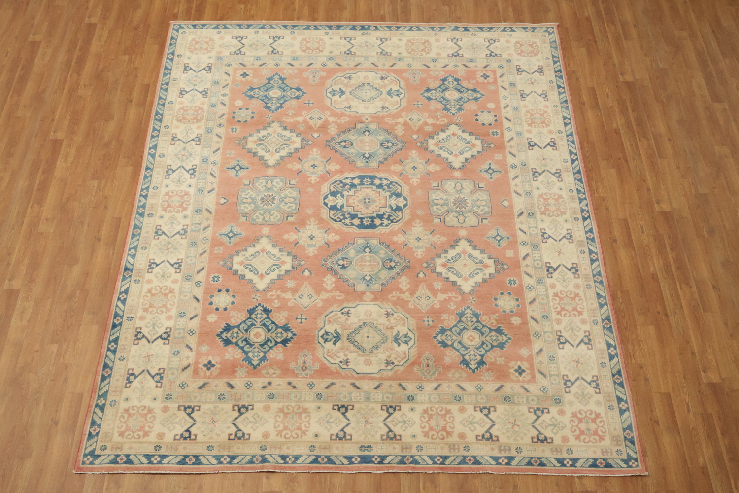 Classic Coral-Salmon Kazak Pastel-Rich Rug 8x10