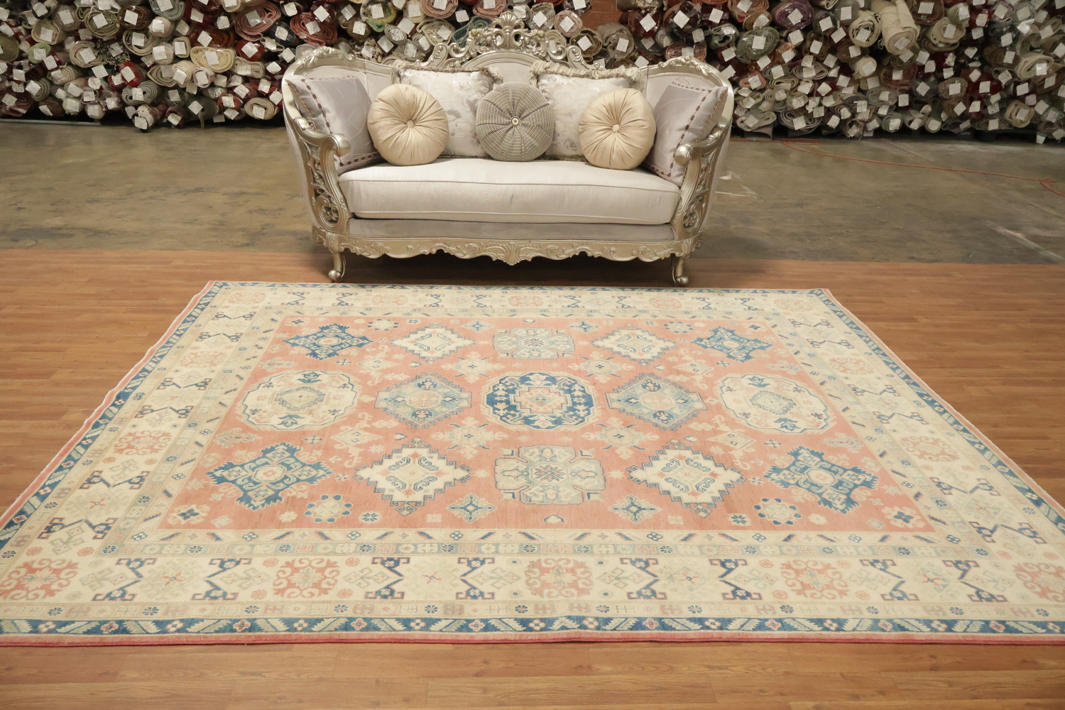 Classic Coral-Salmon Kazak Pastel-Rich Rug 8x10