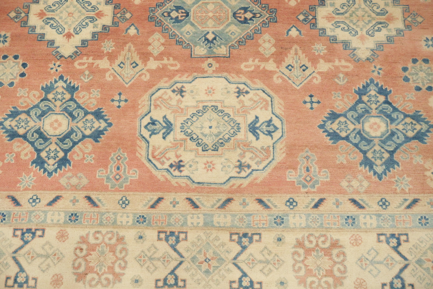 Classic Coral-Salmon Kazak Pastel-Rich Rug 8x10