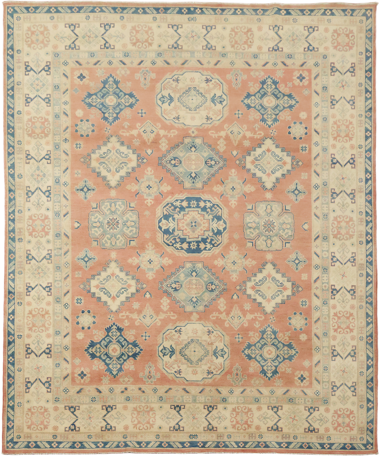 Classic Coral-Salmon Kazak Pastel-Rich Rug 8x10