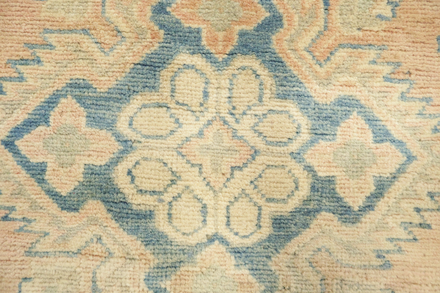 Muted Coral Salmon Kazak Traditional Rug with Subtle Hues and Intricate Designs 8'x10'
