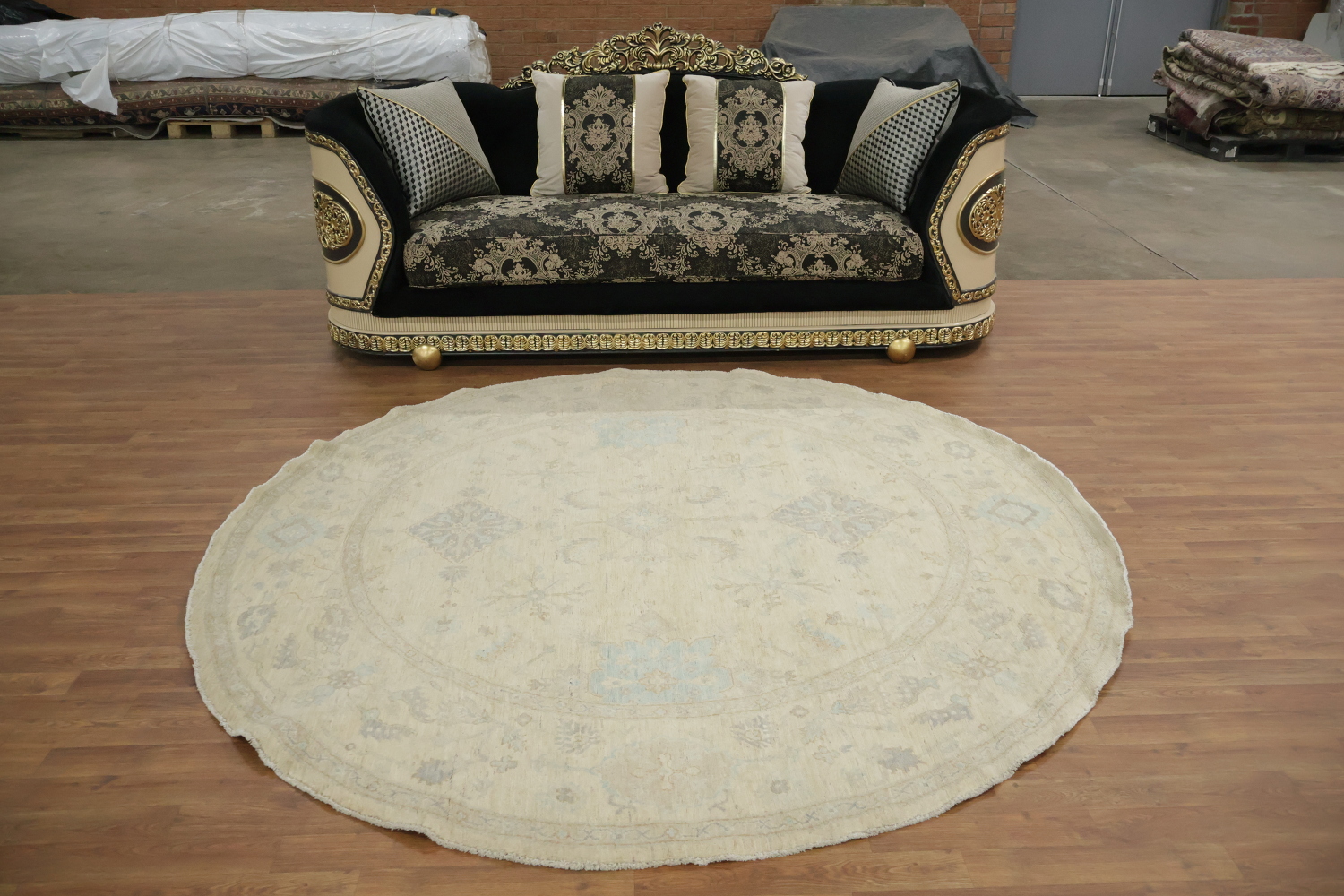 Round Geometric Wool Traditional Oushak Area Rug 7x9