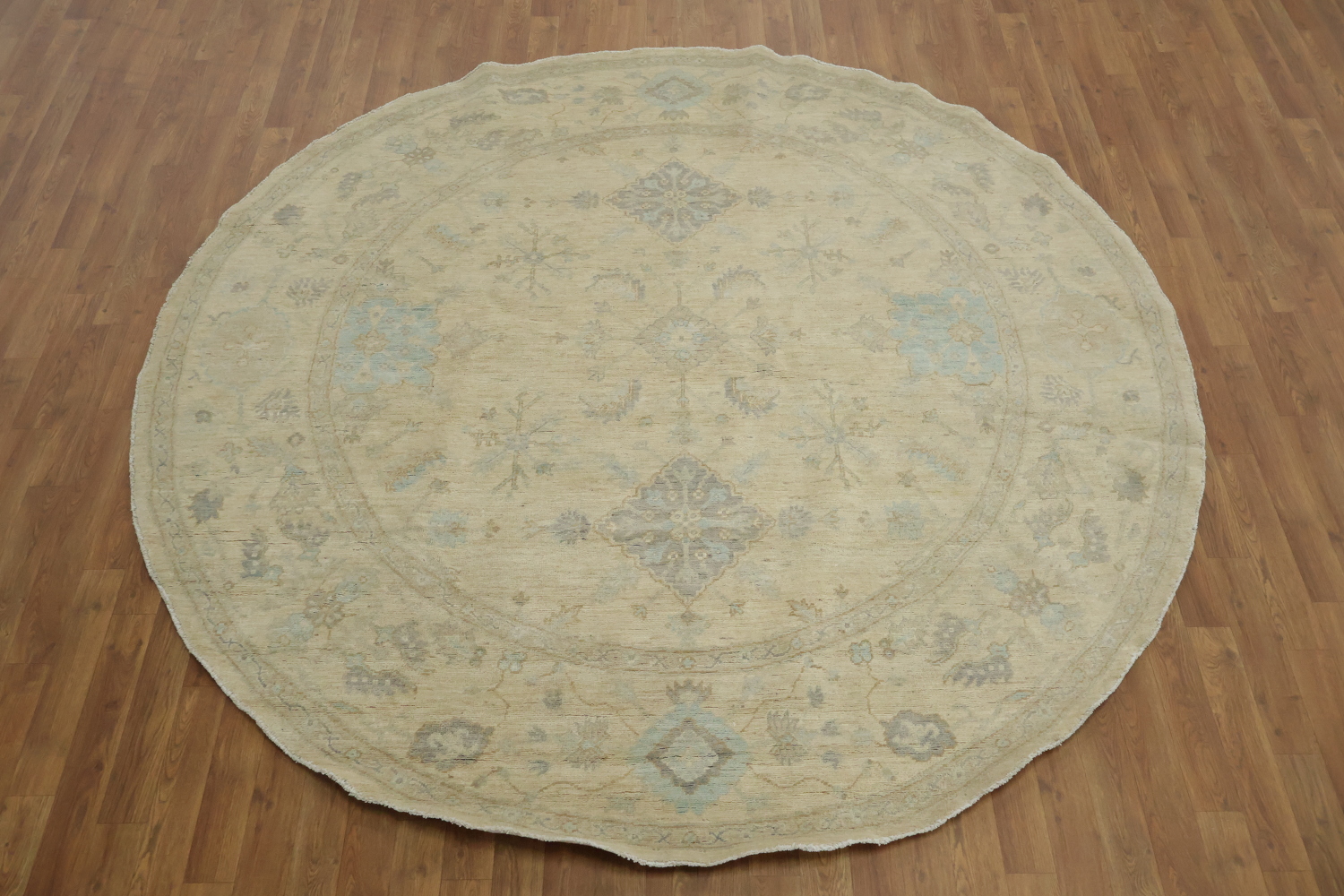 Round Geometric Wool Traditional Oushak Area Rug 7x9