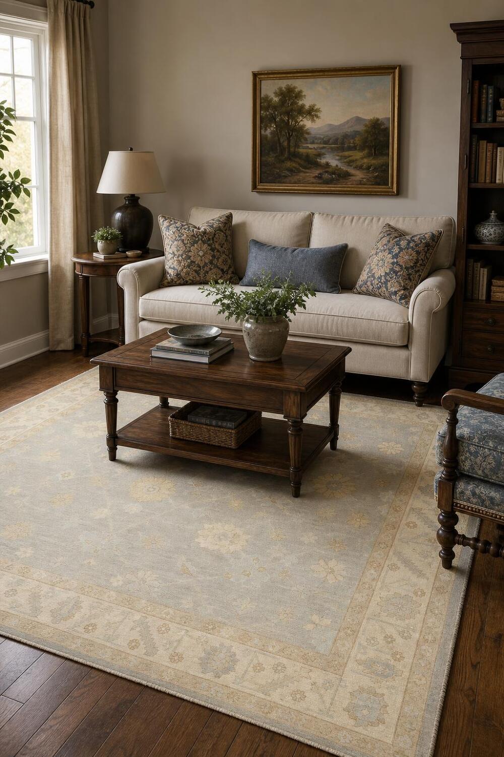 Muted Wool Vegetable Dye Traditional Oushak Area Rug 6x9